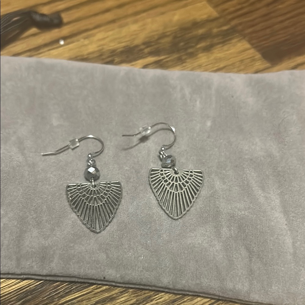 Silver Geometric Dangle Earrings with Intricate Patterns
